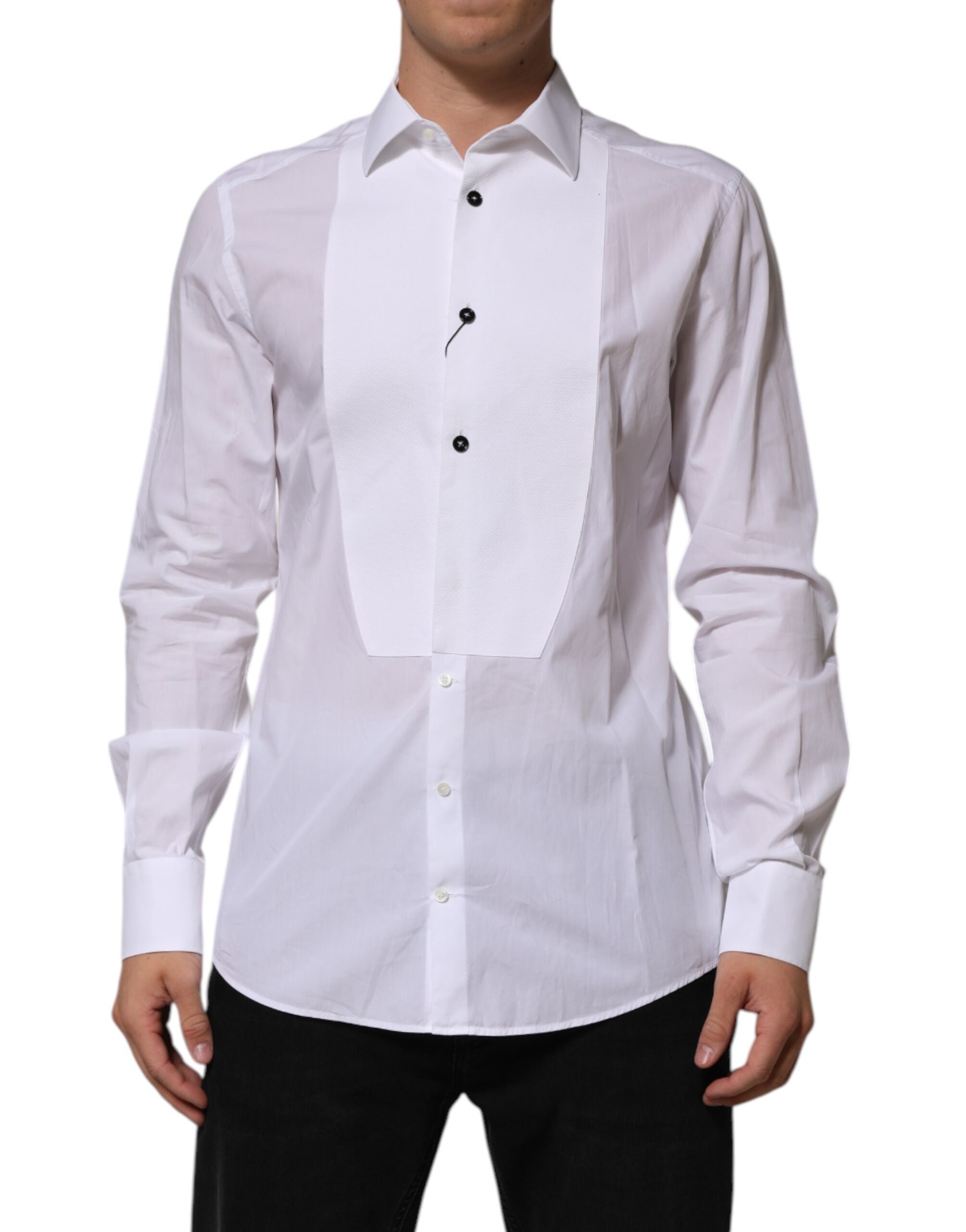 Dolce & Gabbana White Bib Cotton Poplin GOLD Men's Shirt